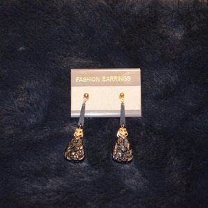 FASHION EARRINGS Stud Hanging Pendants Black & Gold Korea Metal Acrylic